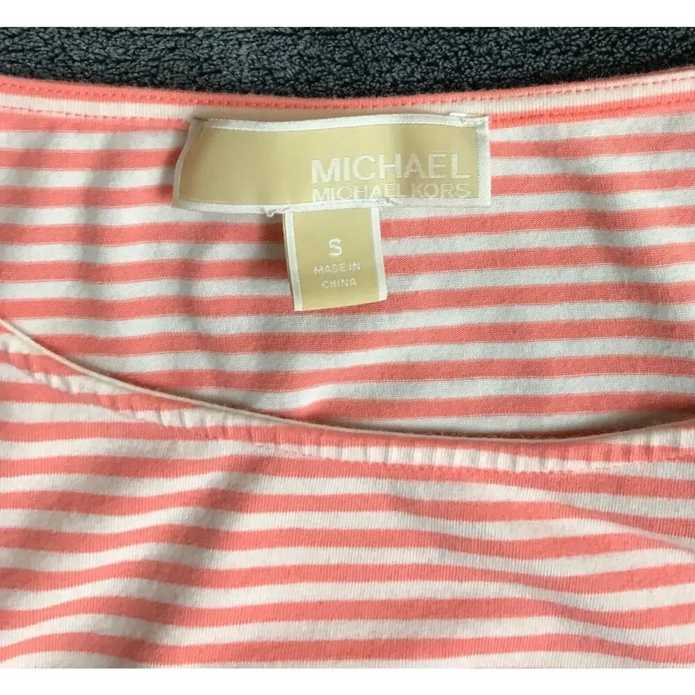 Michael Kors Womens Sz Small Long Sleeve Striped Cold Shoulder Top Zipper Detail